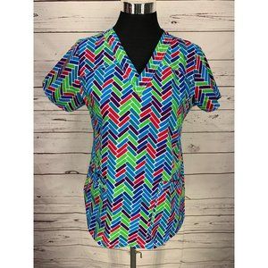 WonderWinks Multi Color Zig‎ Zag Design Size Small Scrub Top